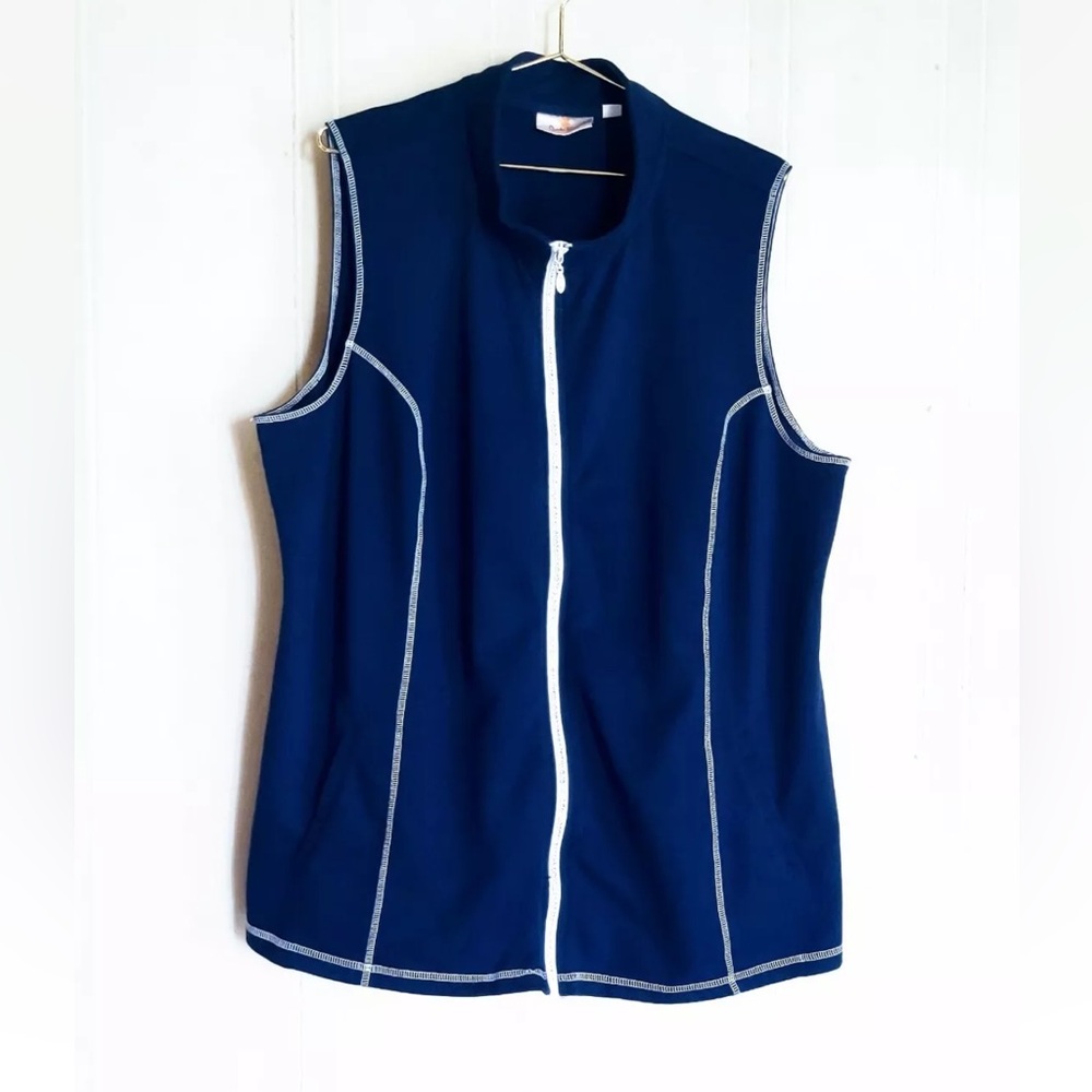 Quacker Factory Women’s Navy Vest‎ Size Large Full Zip Rhinestone Embellished